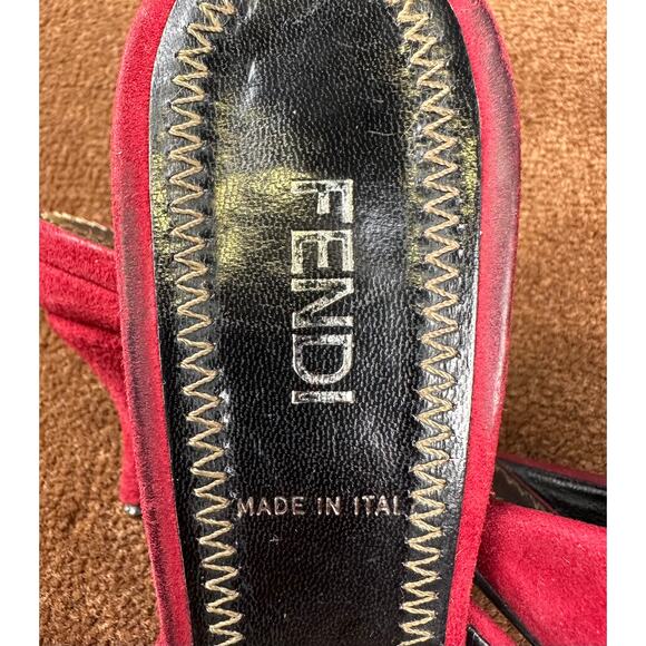 Fendi Red Suede Kitten Heels Size 36 - Picture 6 of 7